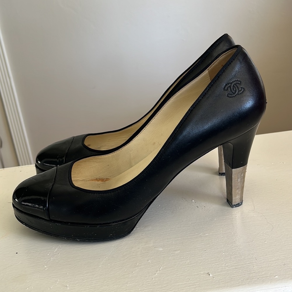 Chanel Patent Cap-Toe Platform Heels - image 7